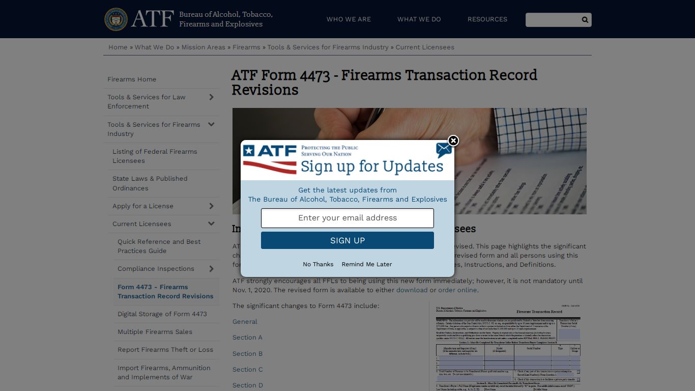 ATF Form 4473 - Firearms Transaction Record Revisions
